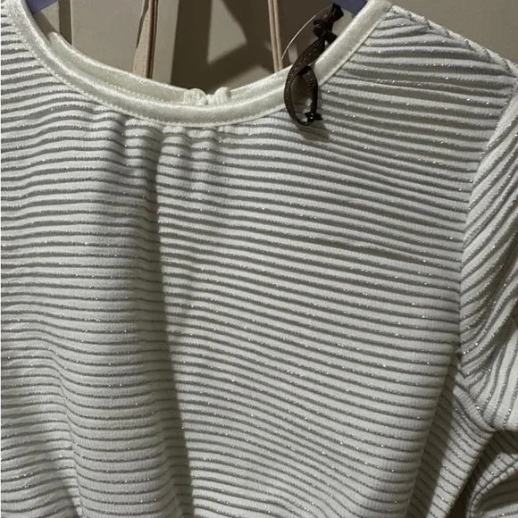 NWOT ORIGAMI Evie Long Sleeve Lurex Stripe Tutu Dress WHITE - Picture 7 of 14